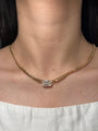 14K Yellow Gold Cuban Necklace With Oval Lab Diamond Solitaire Center