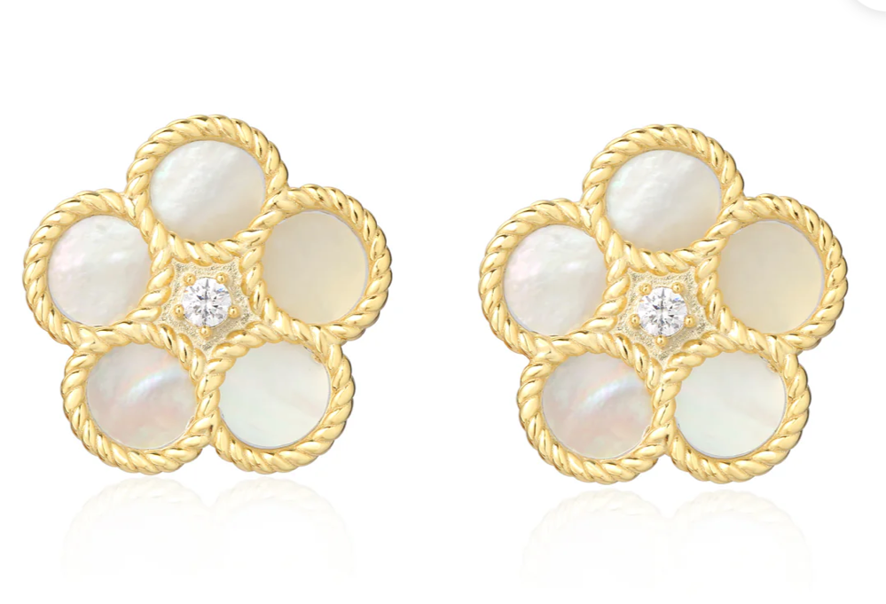 Pink mother of pearl flower stud