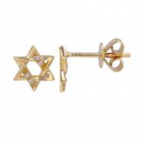 14k Yellow Gold Star Of David Diamond Stud Earrings