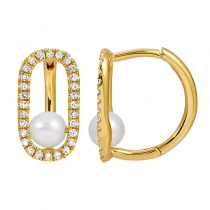14k Yellow Gold Pearl Diamond Earrings