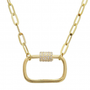 14k Yellow Gold Diamond Carabiner Link Chain Necklace