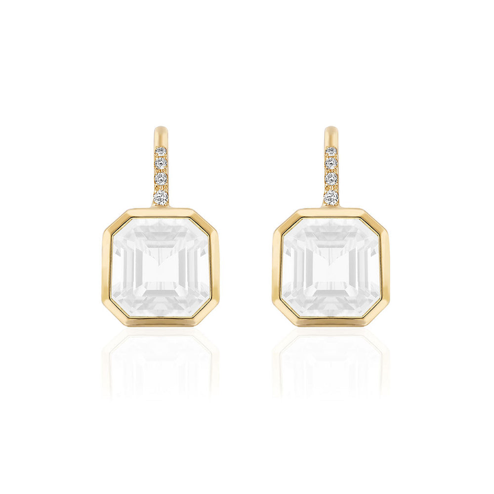 Goshwara Asscher Cut Moon Quartz & Diamond 14K Yellow Gold Earrings
