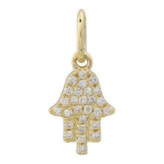 14k Yellow Gold Hamsa Diamond Necklace Charm