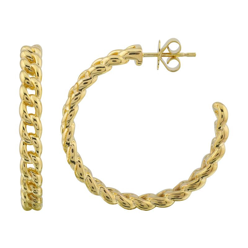 14k Yellow Gold Cuban Link Open Hoop Earrings