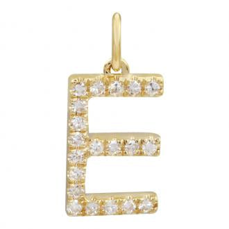 14k Yellow Gold Initial E Diamond Necklace Charm