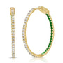 14k Yellow Gold Emerald and Diamond Hoop Earrings