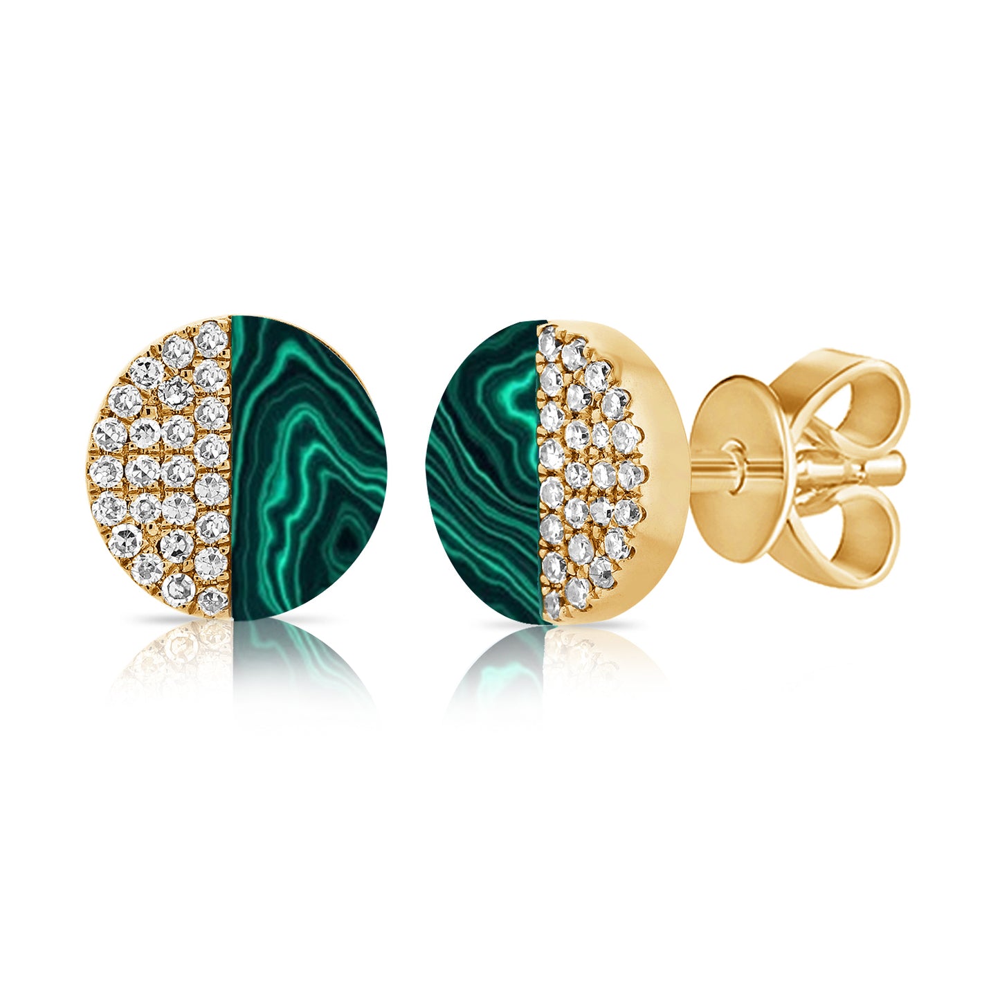 14k Gold Diamond Malachite Studs