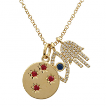14k Yellow Gold Diamond and Ruby Charm Necklace