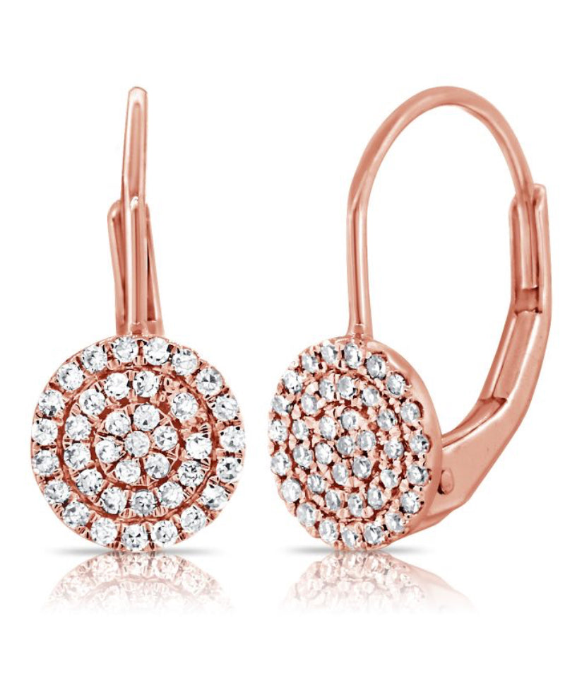 ROSE GOLD DIAMOND CIRCLE PAVE LEVERBACK EARRINGS