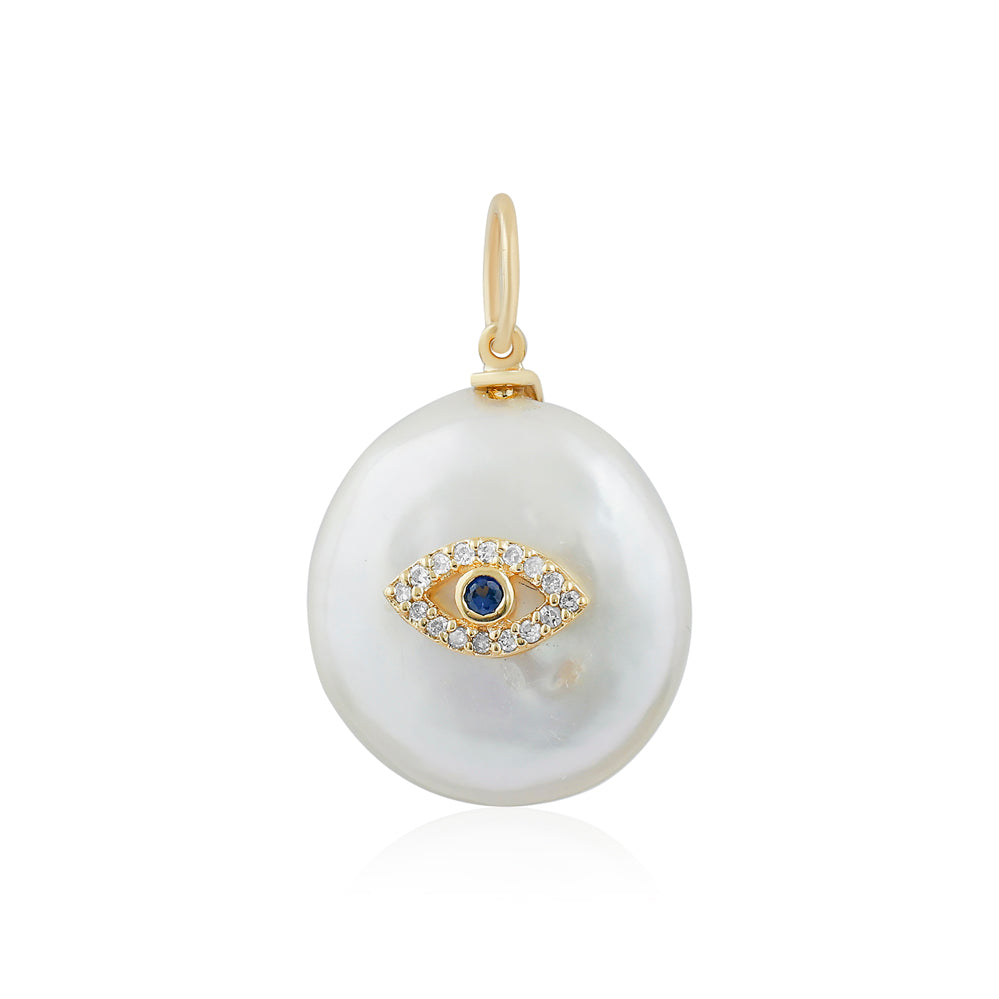 14k Mother of Pearl Charm with Evil Eye