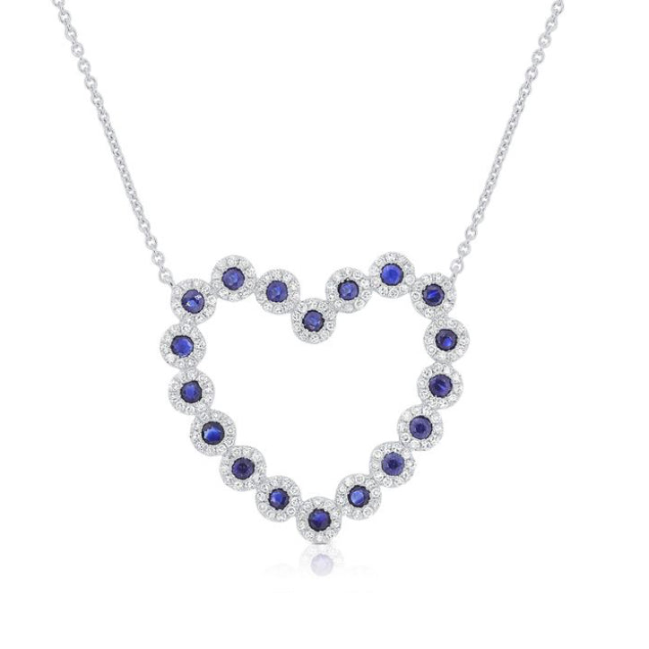 1.62CT SAPPHIRE AND DIAMOND OPEN HEART PENDANT NECKLACE