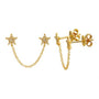 14k Yellow Gold Stars Diamond Double Stud Earring
