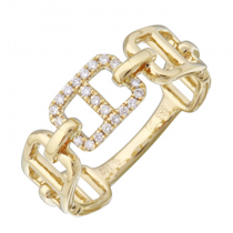 14k Yellow Gold Diamond Chain LInk Ring