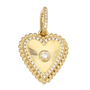 14k Yellow Gold Lines / Fluted Diamond Heart Diamond Necklace Charm