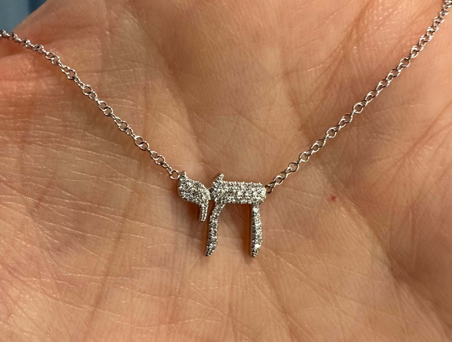 14k White Gold Chai Diamond Necklace