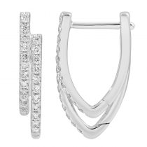 14k White Gold Double Line Diamond Hoop Earrings