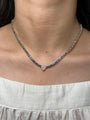 14K Yellow Gold Paper Clip Sapphire with Diamond Heart Pendant Tennis Necklace