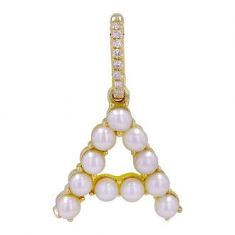 14k Yellow Gold Pearl Initial A Necklace Charm / Diamond Enhancer