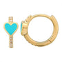 14k Yellow Gold Heart Enamel Diamond Huggie Earrings