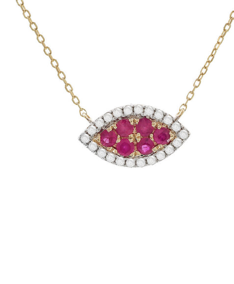 Yellow Gold Fashion Round Prong Ruby Necklace