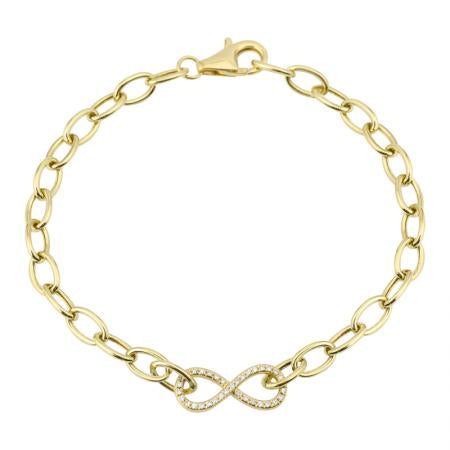 14k Yellow Gold Diamond Infinity Link Chain Bracelet