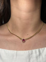 14K Yellow Gold Cuban Necklace with Ruby Flower Pendant