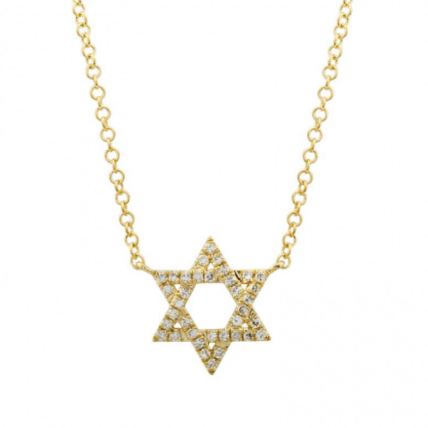 14k Gold Star Of David Diamond Necklace
