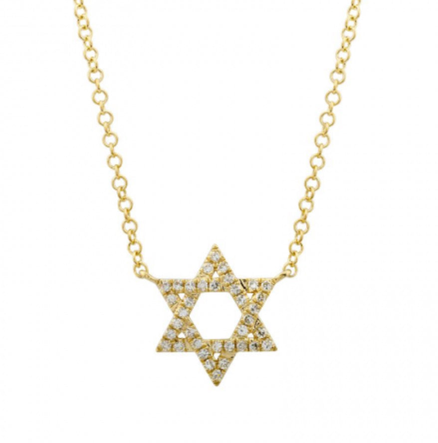 14k Gold Star Of David Diamond Necklace