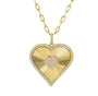14k Yellow Gold and Pave Diamond Fluted Heart Charm Necklace