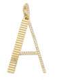 14k Yellow Gold Lines / Fluted Diamond Initial Necklace Charm