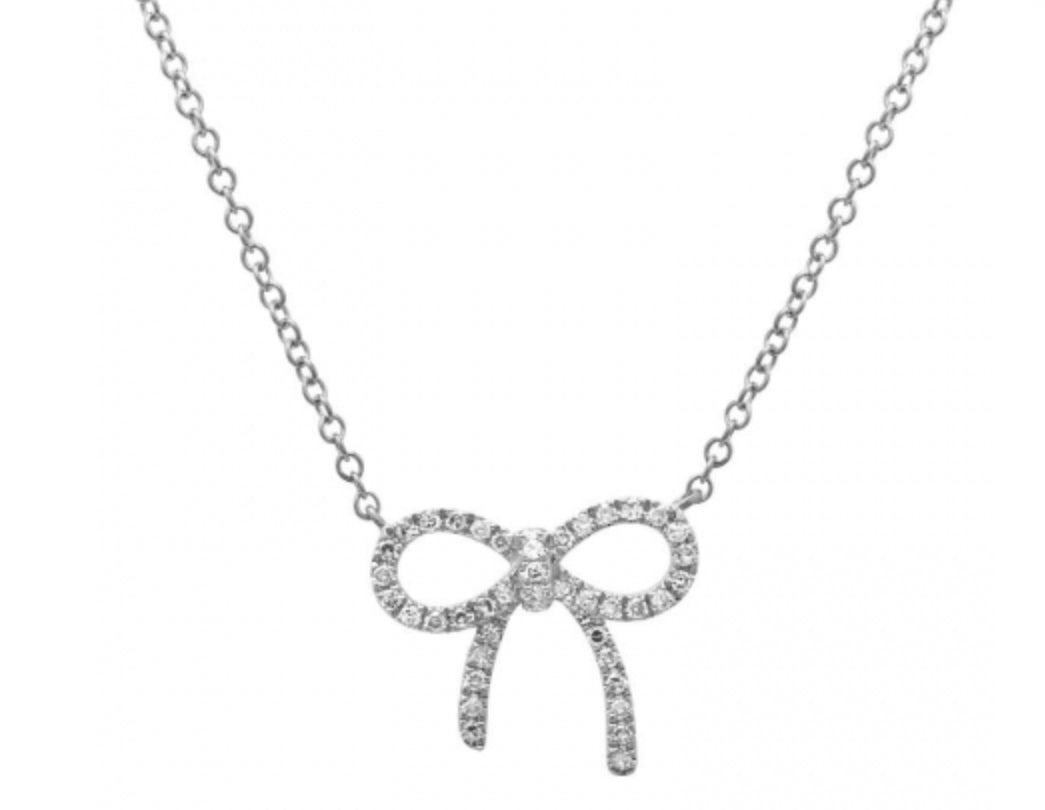 14k White Gold Bow Diamond Necklace