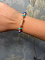 14K Yellow Gold Tobogas Bangle with Diamond, Lapis, Turquoise and Pink Rings