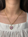 14K Yellow Gold Chain with Diamond Clasp with Pink Enamel Heart Charm