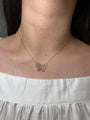 14k Yellow Gold Diamond Butterfly Caged Necklace