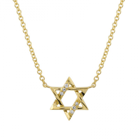 14k Yellow Gold Star Of David Diamond Necklace