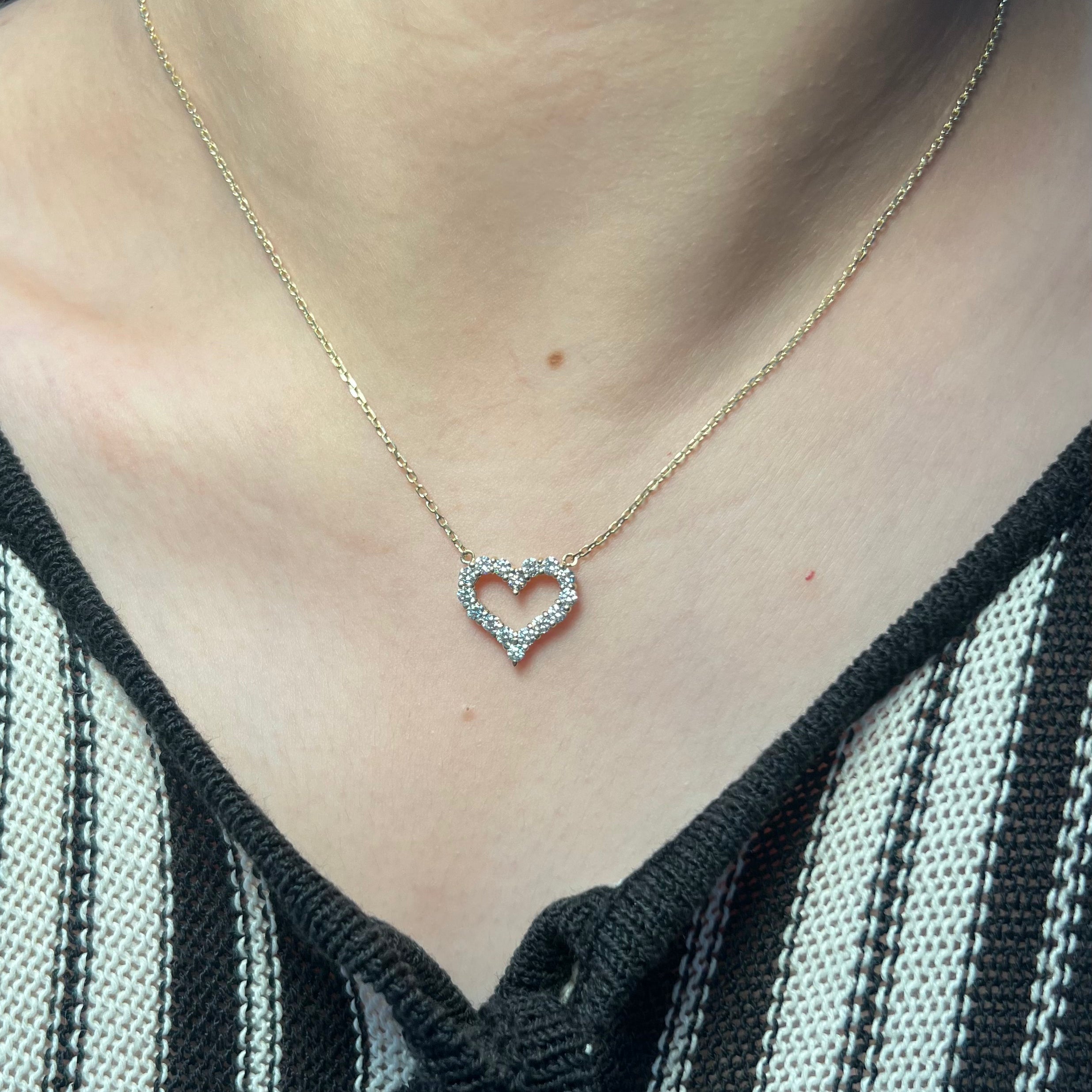 14k Gold Open Heart Lab Diamond Necklace