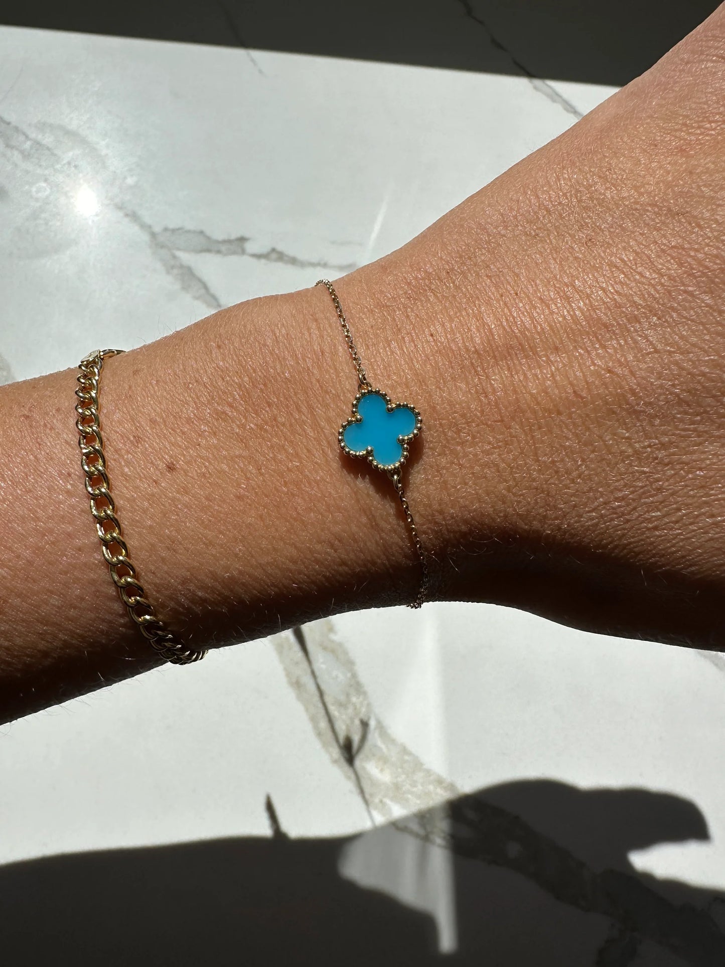 14k Medium Turquoise Clover Bracelet