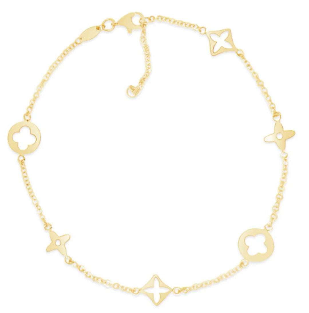 14k Gold Clover Anklet