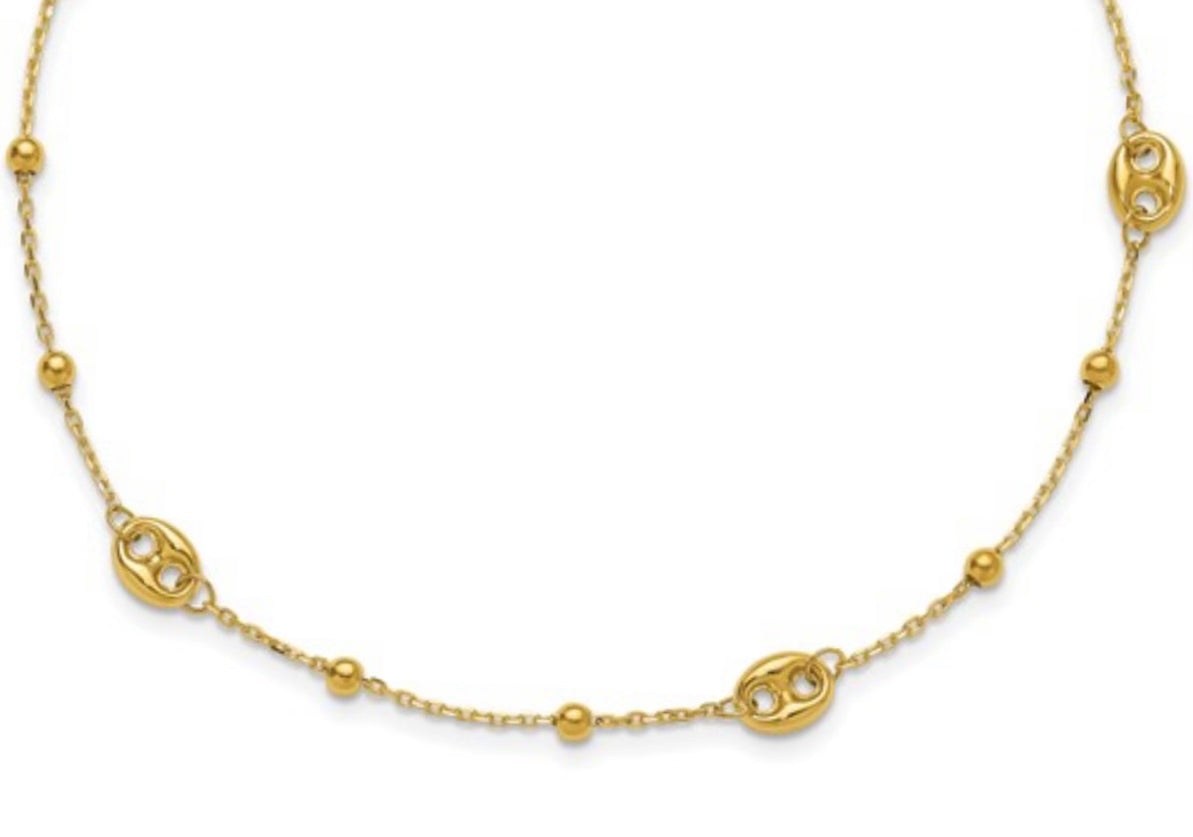 14k Gold Mariner and Ball anklet