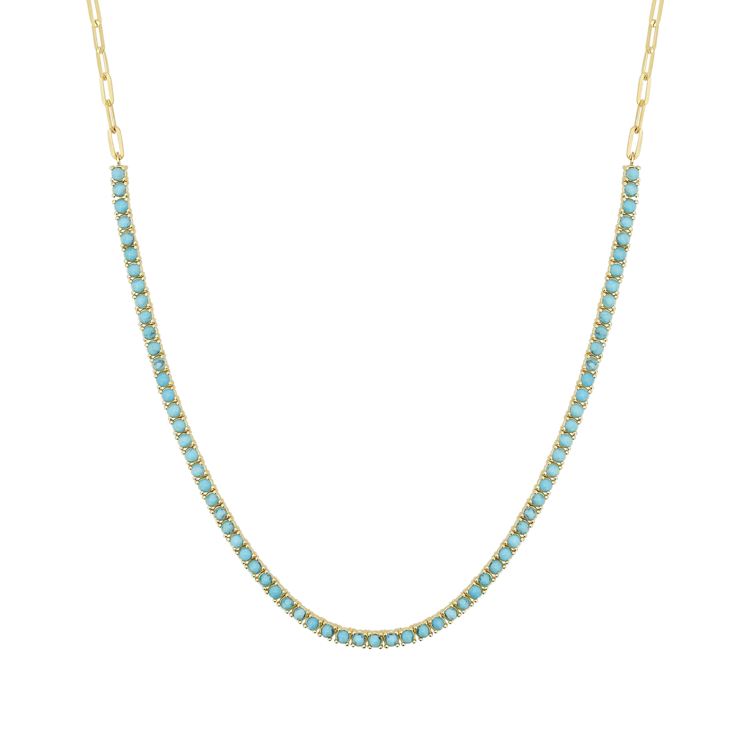 14k yellow gold turquoise necklace on a paper clip chain