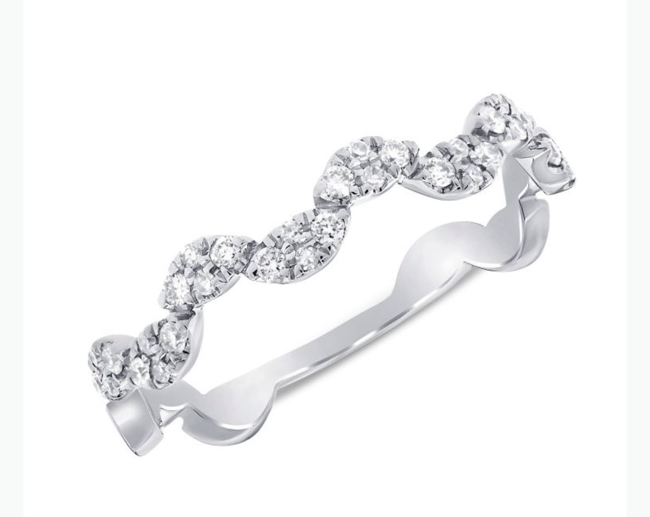 14k White Gold and Diamond Wave Ring