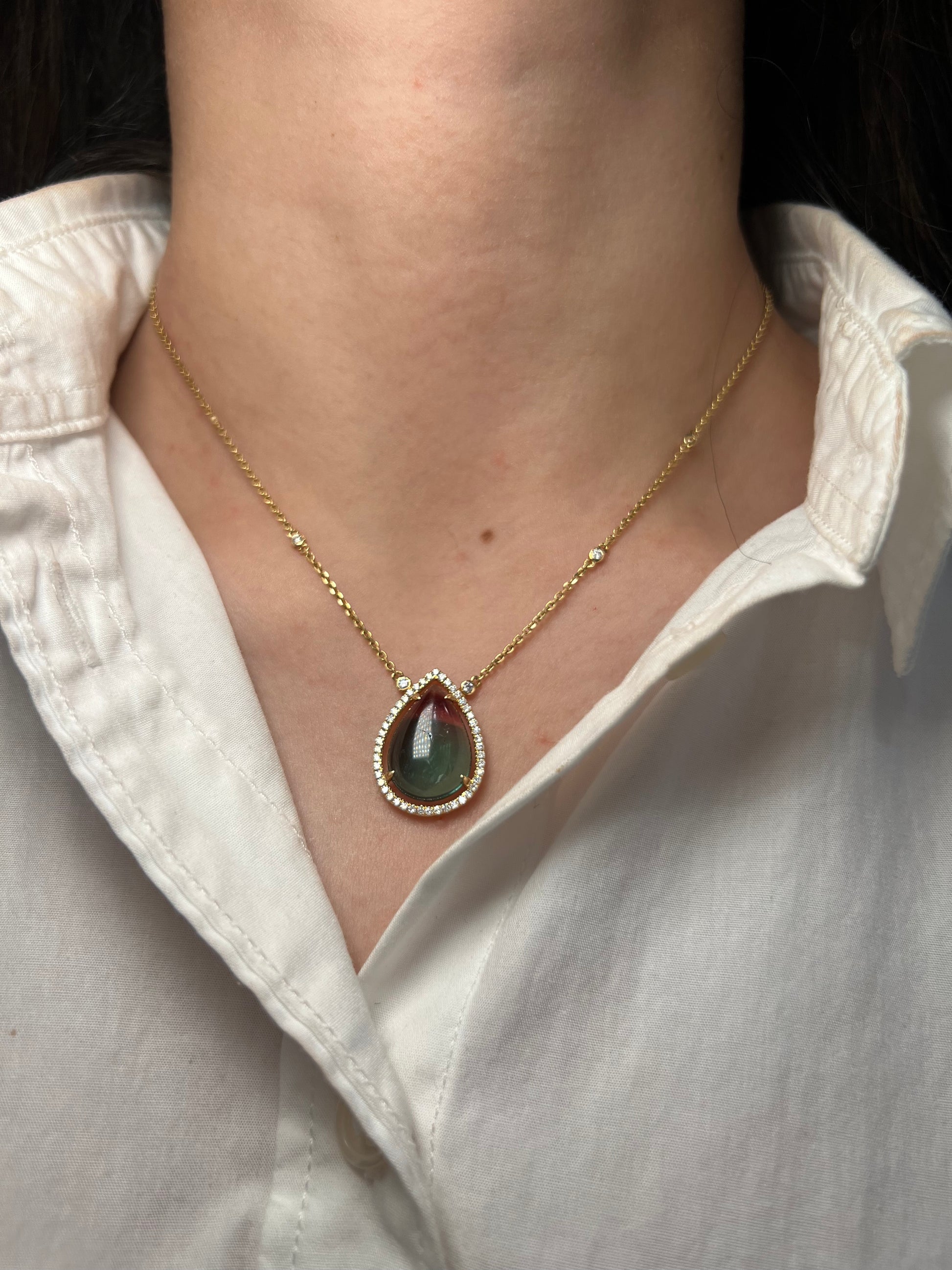 Watermelon Tourmaline Stone on Diamond By The Yard Chain