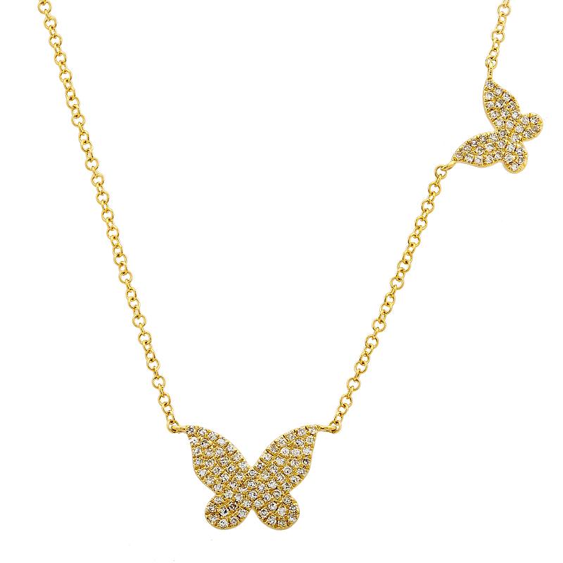 14k Yellow Gold Diamond Butterfly Necklace