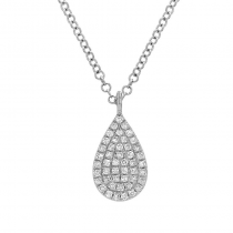 14k White Gold Pave Diamond Pear Shaped Necklace
