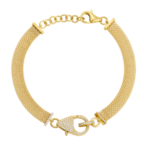 14k Yellow Gold Mesh Chain Lobster Clasp Diamond Bracelet