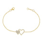 14k Yellow Gold Double Heart Pave Diamond Bracelet