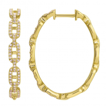 14k Yellow Gold Diamond Link Hoop Earrings