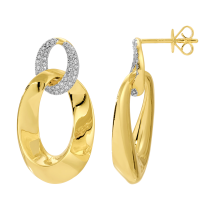 14k Yellow Gold Diamond Twisted Oval Earrings