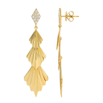 14k Yellow Gold Lines / Fluted Diamond Earrings
