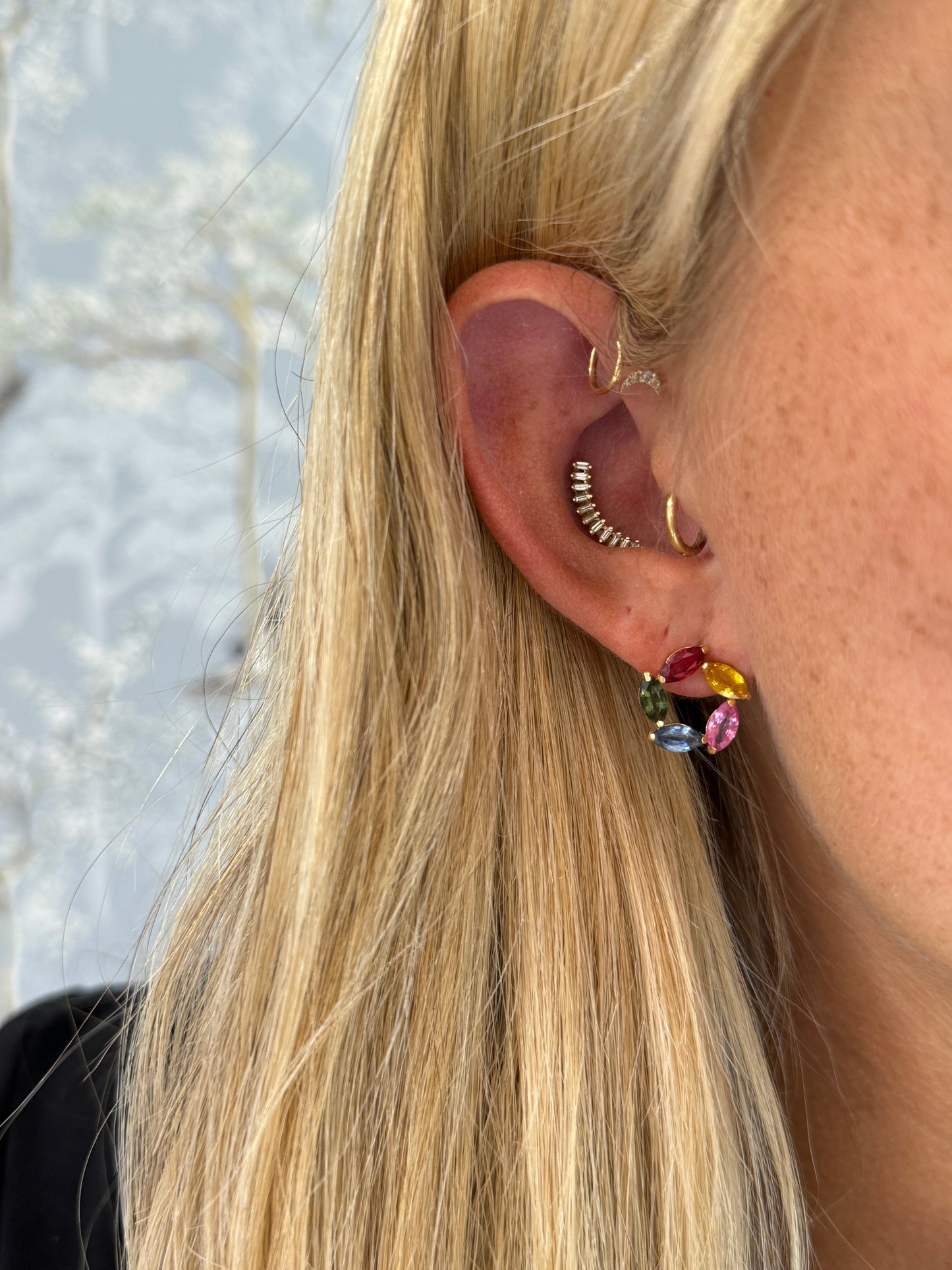 14K Multi Color Marque Studs